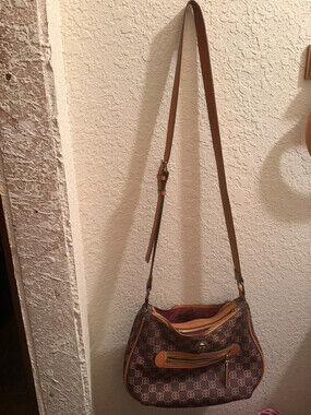 Giani Bernini Monogram Hobo Shoulder Bag Brown Multi Pocket Silver Logo